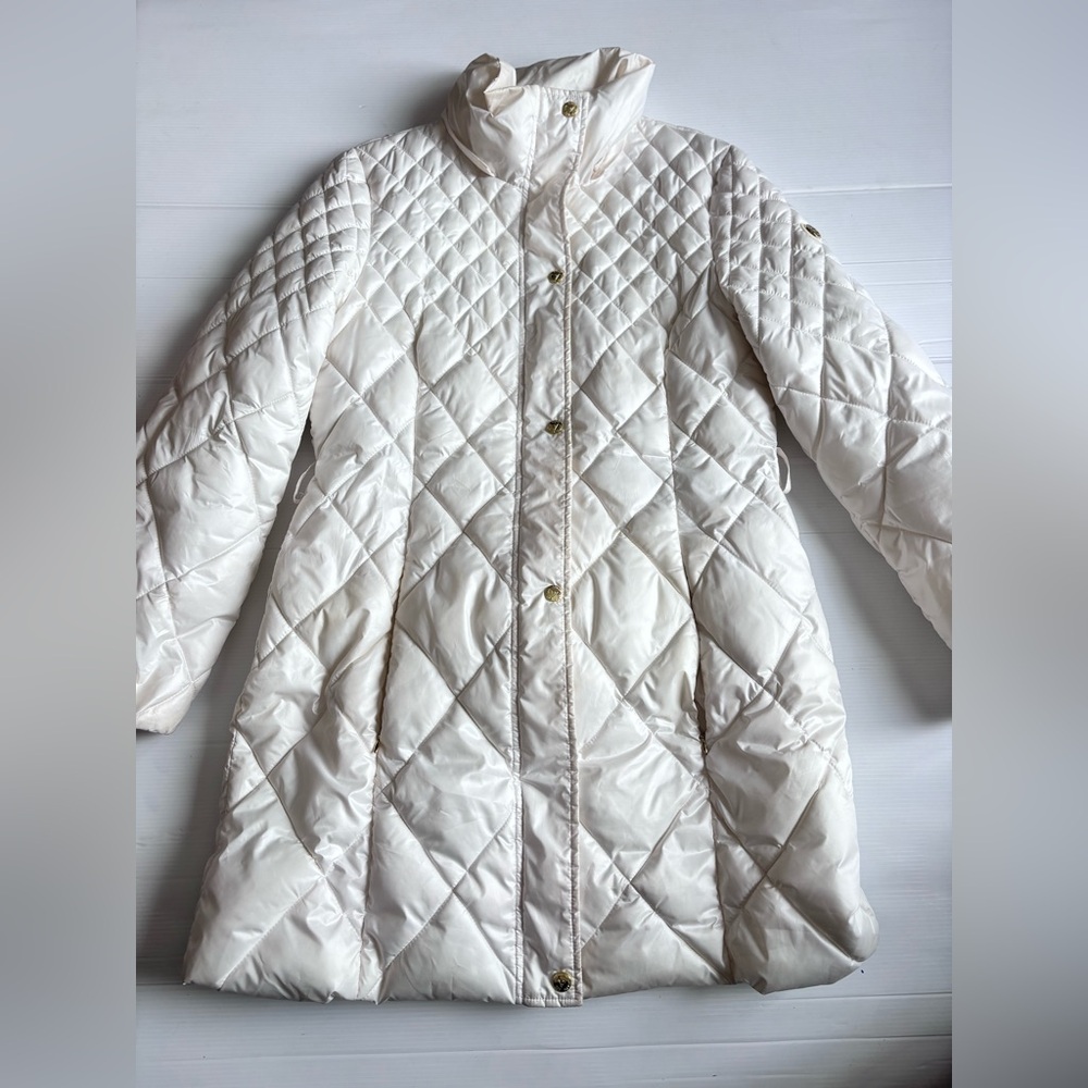 Guess White Quilted Puffer Coat Womens Large Gold Hardware